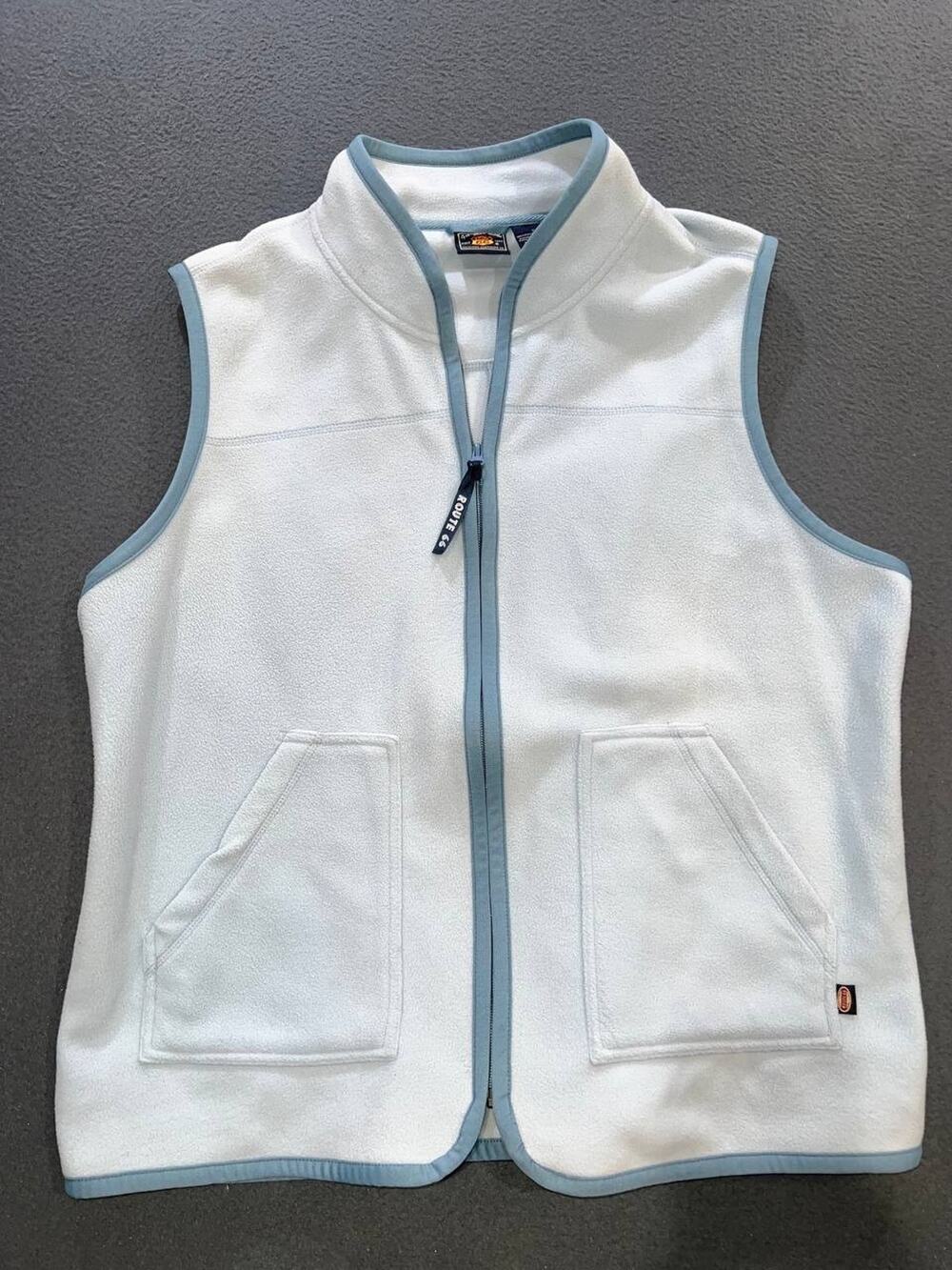 Vintage Route 66 Womens Fleece Pale Blue Vest Pockets Full Zip 2X A011089